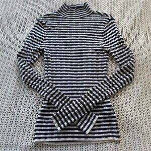 Abercrombie & Fitch Navy and White Stripe Mock Neck Long Sleeve Top